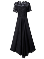 Evening Party Lace Hollow Patchwork Transparent Black Elegant Women Maxi Dress