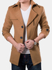 Fall Winter Mens Casual Jacket Turndown Collar Single Breasted Solid Color Buttons Trench Coat