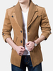 Fall Winter Mens Casual Jacket Turndown Collar Single Breasted Solid Color Trench Coat