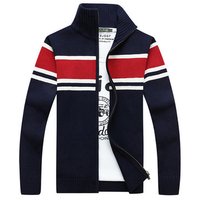 Fall Winter Mens Fashion Warm Sweater Striped Knitted Stand Collar Casual Jackets