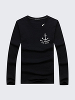Fall Winter Mens Hooks Printing Round Neck Cotton Casual Long Sleeve T-shirts