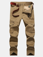 Fall Winter Mens Multi-pocket Outdoor Loose Solid Color Cotton Cargo Pants