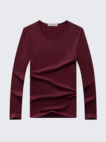 Fall Winter Mens Solid Color Base Tees Round Neck Long Sleeve T-shirt