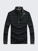 Fall Winter Mens Stripe Colors Stand Collar Zipper Long Sleeve Polo T-shirts