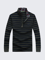 Fall Winter Mens Stripe Colors Stand Collar Zipper Long Sleeve Polo T-shirts