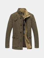 Fall Winter Military Style Jacket Casual Cotton Multi-Pockets Stand Collar Slim Fit Coat For Men