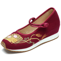 Fan Embroidered Chinese Style Heel Increasing Women Shoes