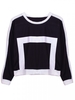 Fashion Square Pattern Long-Sleeve O-Neck Loose T-Shirt