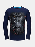 Fashion 3D Chimpanzee Animal Pattern Printing Cotton Long Sleeve Plus Size T-Shirt For Men