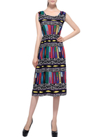 Fashion Abstract Print Sleeveless O Neck Women Dresses