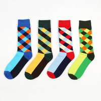 Fashion Argyle Diamonds Pattern Light Color Soft Cotton Tube Sock For Men
