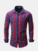 Fashion Business Big Plaids Printing Pure Cotton Long Sleeve Dress Shirts for Men