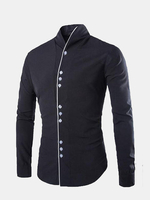 Fashion Business Casual Solid Color Slim Stand Collar Long Sleeve Dress Shirts for Men