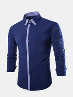 Fashion Business Plaid Solid Color Slim Fit Long Sleeve Dress Shirts for Men