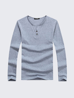 Fashion Casual Cotton Solid Color V-Neck Long Sleeve T-Shirt For Men
