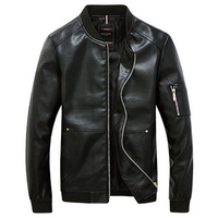 Fashion Casual Motorcycle PU Leather Jacket Stand Collar Plus Size Coat For Men