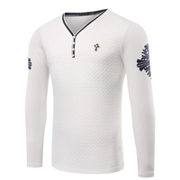 Fashion Casual Printing Button Slim Fit V-Neck Long Sleeve T-Shirt For Men