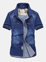 Fashion Casual Thin Loose Multi Pockets Denim Dress Shirts