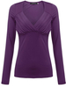 Fashion Casual Women Low Cut V-Neck Slim Long Sleeve Stretch Tee Tops