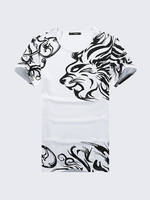 Fashion Chinese Style Tee Top Lion Ink Drawing Printing Cotton O-neck Casual Summer T-shirt for Men