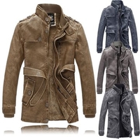 Fashion Classical Thicken Stand Collar PU Leather Slim Jacket for Men