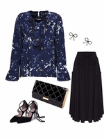 Fashion Floral Printing Trumpet Sleeve Lace Up Blouse For Women