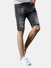 Fashion Gray Casual Cotton Shorts Stone Washed Printed Knee Length Hole Jeans for Men