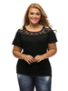 Fashion Lace Stitching O Neck Off Shoulder Blouse For Women