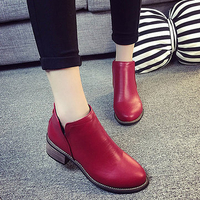 Fashion Leathe Back Zipper Slip On Flat Ankle Boots