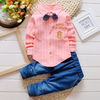 Fashion Lovely Kids Striped lapel Shirt Denim Trousers Suit