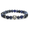 Fashion Men Bracelet Blue Sodalite Silver Lion Head Beaded Yogo Stretch Bracelet