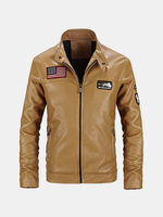 Fashion Motorcycle PU Leather Jacket Slim Fit Stand Collar Coat For Men