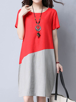 Fashion Patchwork Short Sleeve O Neck Women Dresses