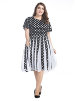 Fashion Polka Dot Stitching Round Neck A-Line Dress For Women