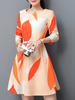 Fashion Print 3/4 Sleeve O Neck Women A Line Dresses