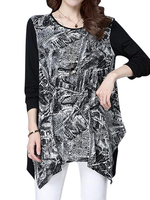 Fashion Printed Patchwork Hem Irregular Tops For Women