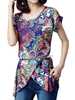 Fashion Printed Short Sleeve Irregular Hem T-Shirt For Women
