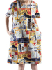 Fashion Printed Short Sleeve O-Neck Pockets Dress For Women