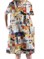 Fashion Printed Short Sleeve O-Neck Pockets Dress For Women
