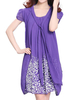 Fashion Printing Round Neck Chiffon Mini Dress For Women