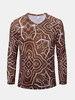 Fashion Retro Printing Casual V-neck Polyester Slim Fit Long Sleeve T-shirt For Men