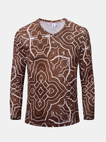 Fashion Retro Printing Casual V-neck Polyester Slim Fit Long Sleeve T-shirt For Men