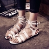 Fashion Roma Strappy Pure Color Gladiators Flat Lace Up Gladiator Sandals