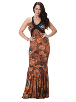 Fashion Sexy Printing V Neck Halter Stitching Fishtail Dress For Women