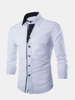 Fashion Solid Color Casual Cotton Long Sleeved Dress Shirts for Men