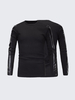 Fashion Top Tee PU Leather Stitching Sleeve Black Round Neck Long Sleeves T-shirt for Men