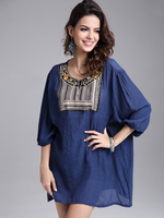 Fashion Women Bead Embroidery O-Neck Pullover Tops