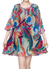 Fashion Women Colorful Printed Half Sleeve Chiffon Mini Dress