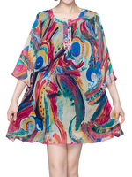 Fashion Women Colorful Printed Half Sleeve Chiffon Mini Dress