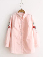 Fashion Women Embroidery Long Sleeve Lapel Shirt